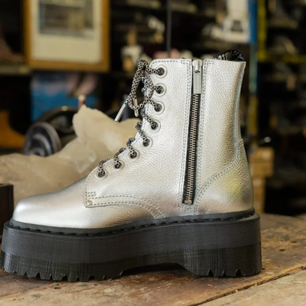 DR. MARTENS JADON MAX PLATFORM METALLIC BOOTS MSRP $280 SOFT & RICH Leather - Picture 9 of 16